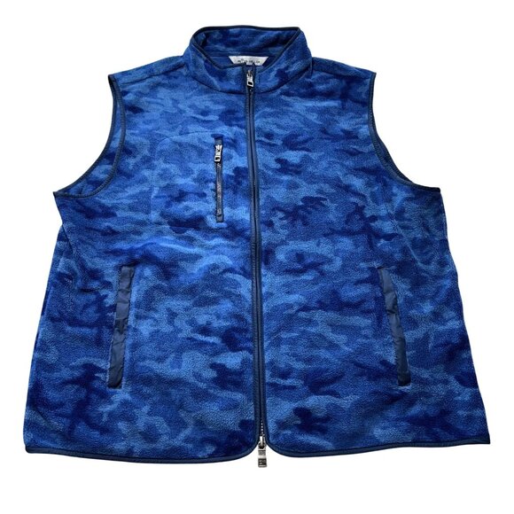 Peter Millar Mens Large Golf Vest Crown Micro Shearling Fleece Camo Print Blue - Picture 1 of 11